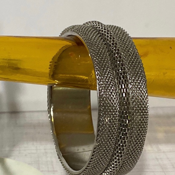 1990s Biker / Steampunk / Gothic Stainless Steel Mesh Metal Bangle Bracelet - Picture 2 of 8